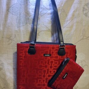Modella Stylish Red Tote Bag with Coordinated Pouch